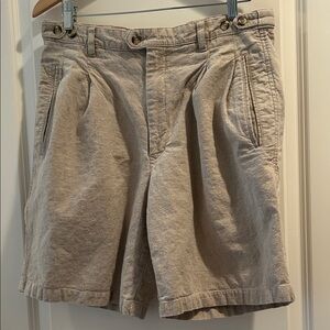 Arcadia vintage Linen Blend Tan pleated high waist safari cargo zipUp Shorts 34W